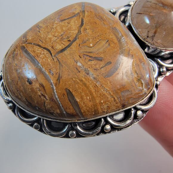 Necklace Pendants Picture Jasper and Rutilated Quartz Handmade Jewelry Silver - Picture 9 of 10